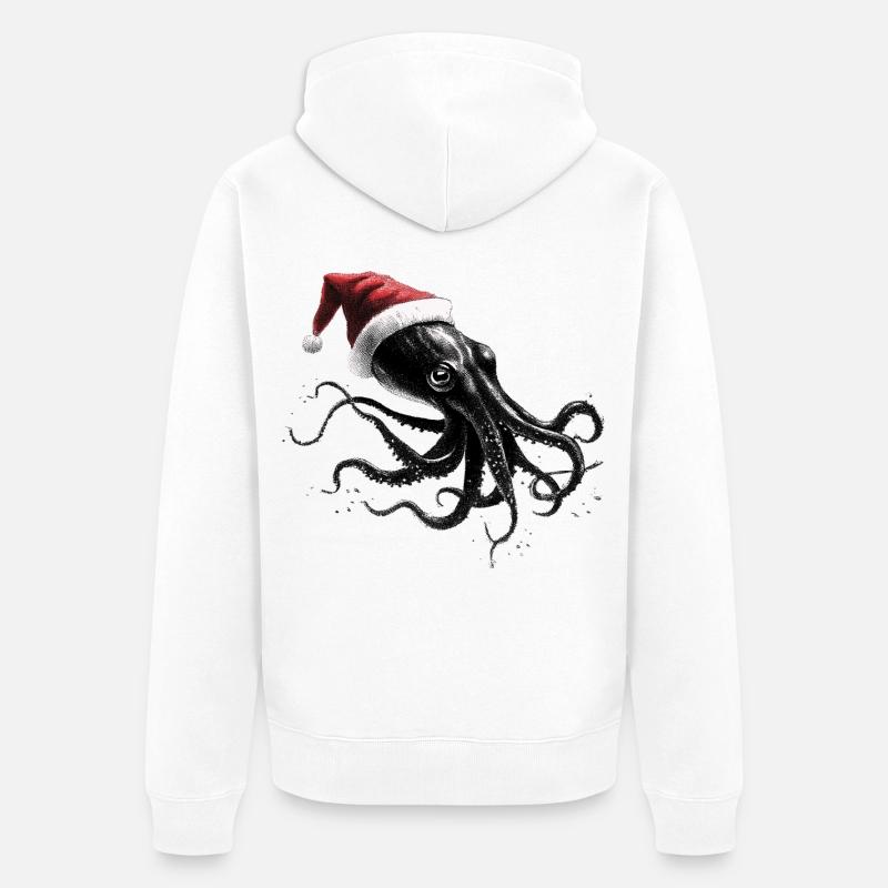 Weihnachtskrake mit Weihnachtsmütze - Unisex Premium Bio Zip Hoodie - Weiß
