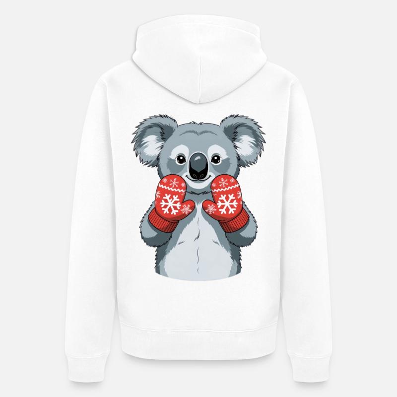 Koala d’hiver avec des gants rouges - Veste à capuche bio Premium Unisexe - blanc