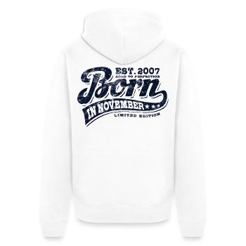 Né en novembre 2007 - Anniversaire - Cadeau - Veste à capuche bio Premium Unisexe - blanc - Dos - Thijin (182cm)