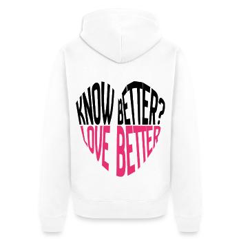 Wissen Sie es besser? Liebe besser! Typographie - Unisex Premium Bio Zip Hoodie - Weiß - Hinten - Thijin (182cm)