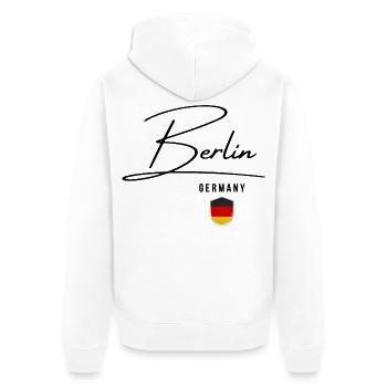 Elegantes Design Berlin, ich liebe Berlin - Unisex Premium Bio Zip Hoodie - Weiß - Hinten - Thijin (182cm)