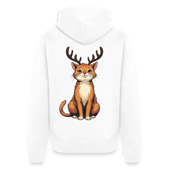 Reindeer Cat - Unisex Premium Organic Zip Hoodie - white - Back - Thijin (182cm)