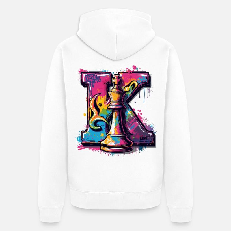 Roi dans Graffiti Oeuvre Echecs - Veste à capuche bio Premium Unisexe - blanc