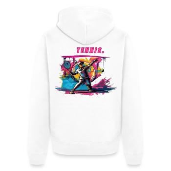 Tennis Neon Vintage Druck Tennisspieler - Unisex Premium Bio Zip Hoodie - Weiß - Hinten - Thijin (182cm)