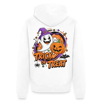 Trick or Treat - Halloween Geist und Kürbis Design - Unisex Premium Bio Zip Hoodie - Weiß - Hinten - Thijin (182cm)