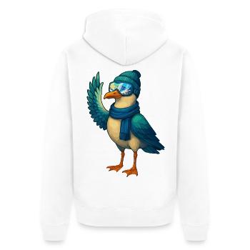 Mouette d’hiver fraîche avec lunettes de ski et chapeau - Veste à capuche bio Premium Unisexe - blanc - Dos - Thijin (182cm)