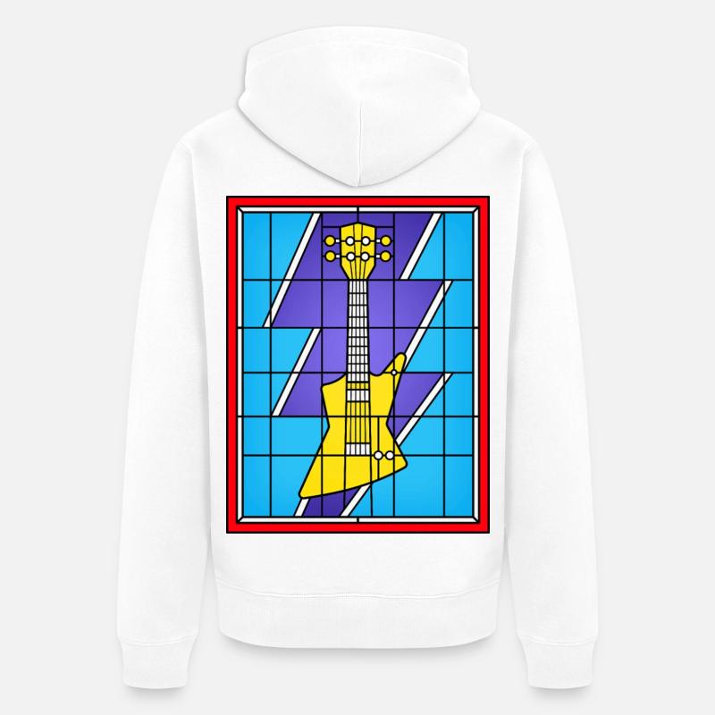 Guitare électrique jaune en vitrail - Veste à capuche bio Premium Unisexe - blanc