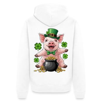 Glücksschwein Kleeblatt - Unisex Premium Bio Zip Hoodie - Weiß - Hinten - Thijin (182cm)