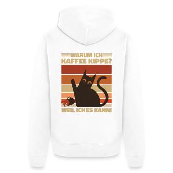 Warum ich Kaffee kippe? Wütende Katze Kaffee Motiv - Unisex Premium Bio Zip Hoodie - Weiß - Hinten - Thijin (182cm)