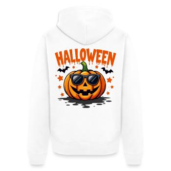 Halloween Kürbis mit Sonnenbrille - Unisex Premium Bio Zip Hoodie - Weiß - Hinten - Thijin (182cm)