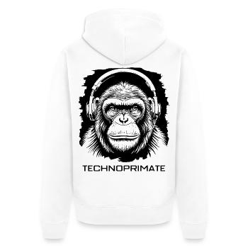 Techno Primate Kopfhörer Ape Art #6 Schwarz - Unisex Premium Bio Zip Hoodie - Weiß - Hinten - Thijin (182cm)