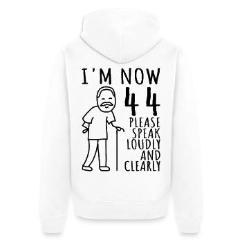 44. Geburtstag 44er 44ter Ich bin jetzt 44 Jahre - Unisex Premium Bio Zip Hoodie - Weiß - Hinten - Thijin (182cm)