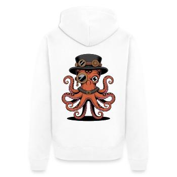 Oktopus Im Steampunk Stil Mit Monokel - Unisex Premium Bio Zip Hoodie - Weiß - Hinten - Thijin (182cm)