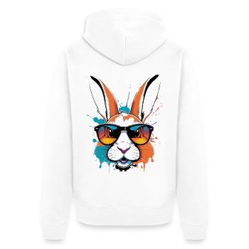 Bunter Draufgänger Hase mit Sonnenbrille - Unisex Premium Bio Zip Hoodie - Weiß - Hinten - Thijin (182cm)