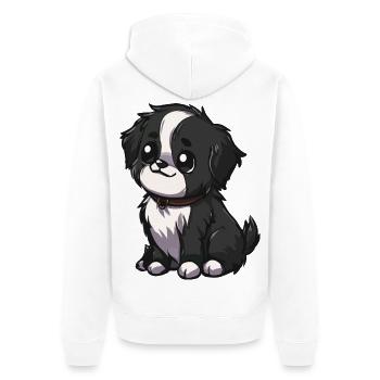 Kawaii Schwarz Weiß Welpe - Unisex Premium Bio Zip Hoodie - Weiß - Hinten - Thijin (182cm)