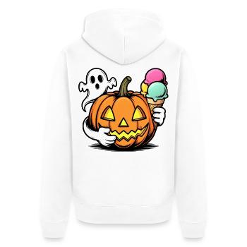 Kürbis Halloween Eiscreme Duo - Unisex Premium Bio Zip Hoodie - Weiß - Hinten - Thijin (182cm)