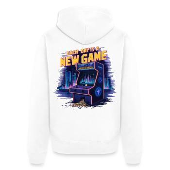Each Day is a New Game Design Motivation Sport - Veste à capuche bio Premium Unisexe - blanc - Dos - Thijin (182cm)