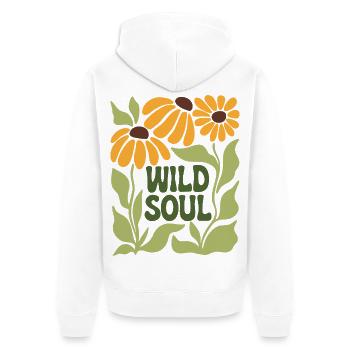 Wild Soul – Retro blumige Vibes - Unisex Premium Bio Zip Hoodie - Weiß - Hinten - Thijin (182cm)