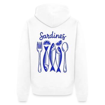 Sardinen Festmahl Blau Illustration - Unisex Premium Bio Zip Hoodie - Weiß - Hinten - Thijin (182cm)