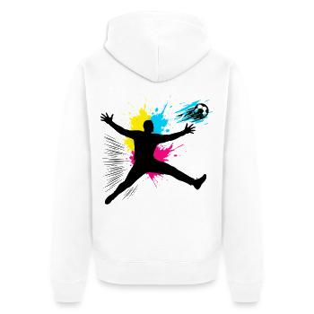 Soccer Goalkeeper Jump With Color Explosion - Unisex Premium Organic Zip Hoodie - white - Back - Thijin (182cm)
