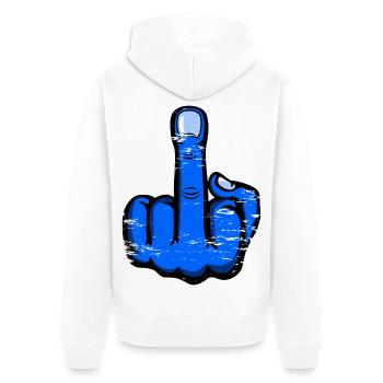 Majeur doigt puant doigt design bleu utilisé - Veste à capuche bio Premium Unisexe - blanc - Dos - Thijin (182cm)