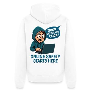 Denk nach bevor du klickst - Online Sicherheit - Unisex Premium Bio Zip Hoodie - Weiß - Hinten - Thijin (182cm)