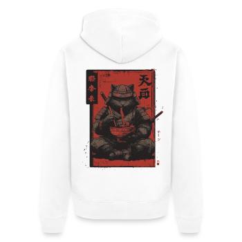 Samurai Cat Ramen Japon Streetwear Design - Veste à capuche bio Premium Unisexe - blanc - Dos - Thijin (182cm)
