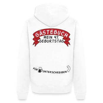 Livre d’or Mon idée cadeau 47e anniversaire - Veste à capuche bio Premium Unisexe - blanc - Dos - Thijin (182cm)
