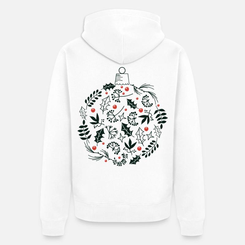 Weihnachtskugel mit Stechpalme und Vogelbeerblättern - Unisex Premium Bio Zip Hoodie - Weiß