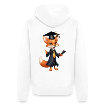 Abschlussfuchs mit Diplomhut - Unisex Premium Bio Zip Hoodie - Weiß - Hinten - Thijin (182cm)