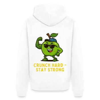 Crunch Hard Stay Strong -  Apfel Karikatur  - Unisex Premium Bio Zip Hoodie - Weiß - Hinten - Thijin (182cm)