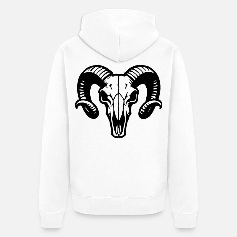 Widderkopf Schädel mit Hörnern - Rammbock - Unisex Premium Bio Zip Hoodie - Weiß