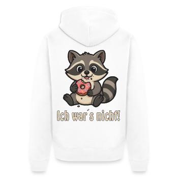 Ich war's nicht: Waschbär mit Donut - Unisex Premium Bio Zip Hoodie - Weiß - Hinten - Thijin (182cm)