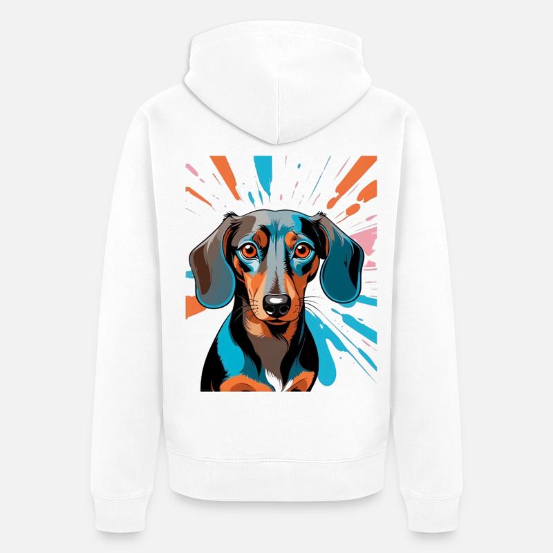 PopArt Teckel Couleur Douche - Veste à capuche bio Premium Unisexe - blanc