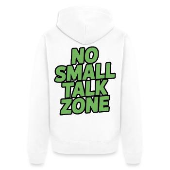 No Small Talk Zone - Unisex Premium Bio Zip Hoodie - Weiß - Hinten - Thijin (182cm)