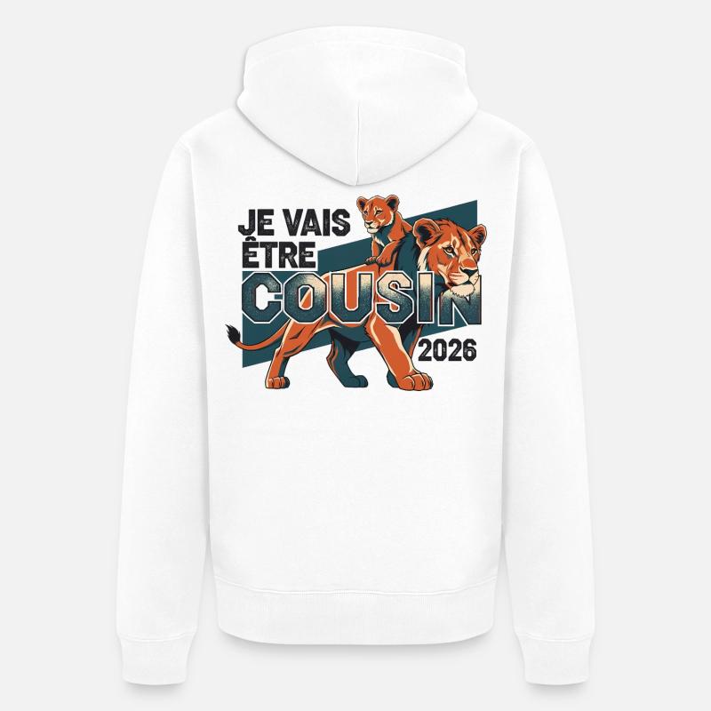 Bientôt Cousin 2026 Cadeau Annonce Naissance - Veste à capuche bio Premium Unisexe - blanc