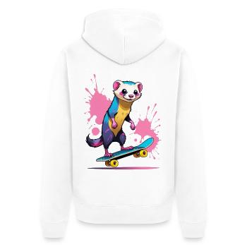 Buntes Skateferret Farbspritzer - Unisex Premium Bio Zip Hoodie - Weiß - Hinten - Thijin (182cm)