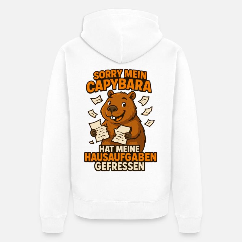 Mon capybara a mangé mes devoirs - Veste à capuche bio Premium Unisexe - blanc