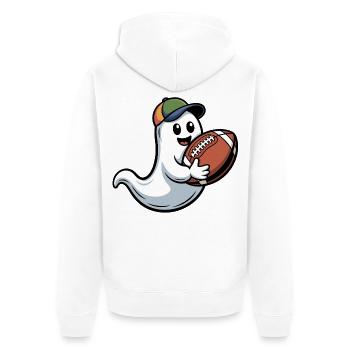 Little ghost with football and baseball cap - Unisex Premium Organic Zip Hoodie - white - Back - Thijin (182cm)