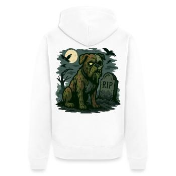 Zombie Bulldog - Chien mort-vivant Halloween Design. - Veste à capuche bio Premium Unisexe - blanc - Dos - Thijin (182cm)