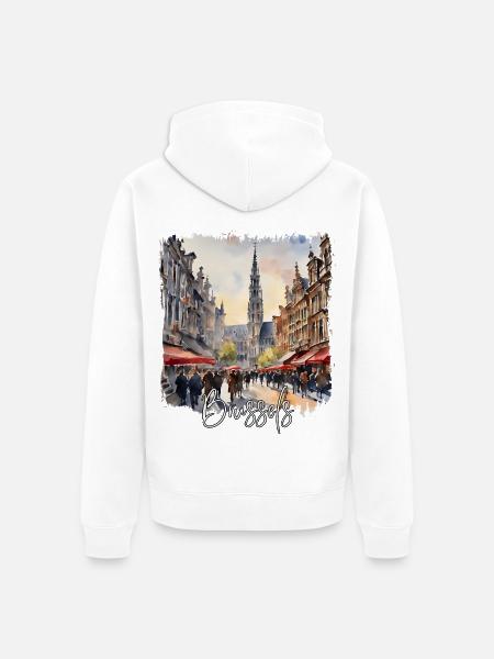 Aquarell von Brüssel, Brüssel, Belgien - Unisex Premium Bio Zip Hoodie - Weiß