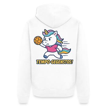 Speed Counter-Kick Unicorn Handball Attack - Unisex Premium Organic Zip Hoodie - white - Back - Thijin (182cm)