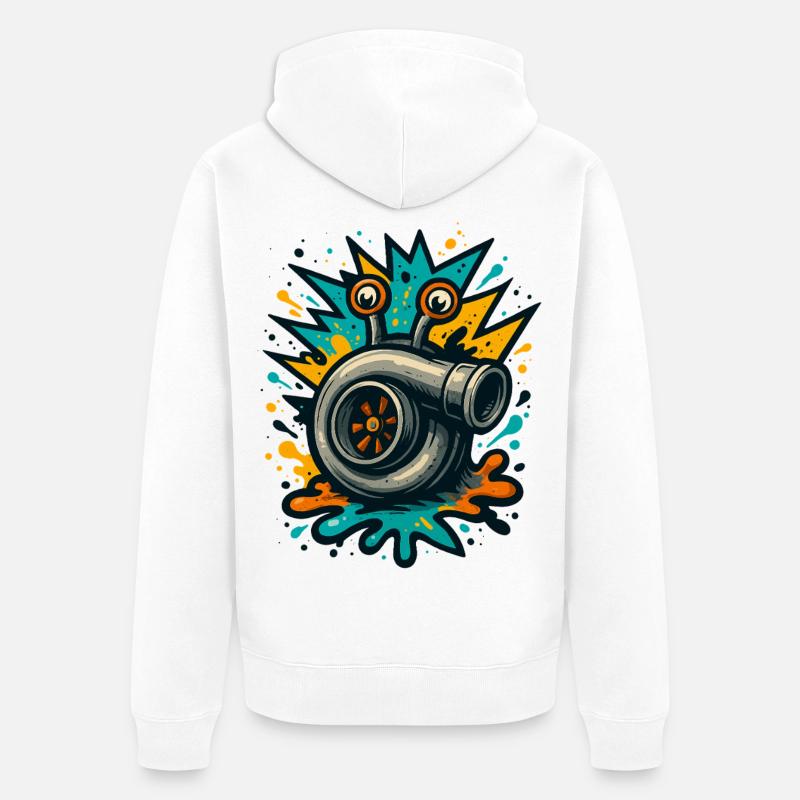 Explosion de turbocompresseur Boost de turbocompresseur - Veste à capuche bio Premium Unisexe - blanc