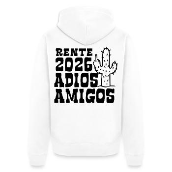 Adios Amigos Rente 2026 - Ruhestand - Pension - Unisex Premium Bio Zip Hoodie - Weiß - Hinten - Thijin (182cm)