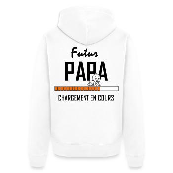 Baby in class on minimalist orange bar - Unisex Premium Organic Zip Hoodie - white - Back - Thijin (182cm)