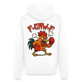 Lustiges Chicken F-CAW-F Rooster Funshirt - Unisex Premium Bio Zip Hoodie - Weiß - Hinten - Thijin (182cm)
