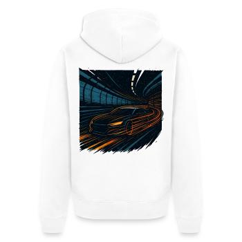 Nachtfahrt Sportwagen Im Tunnel Geschwindigkeit - Unisex Premium Bio Zip Hoodie - Weiß - Hinten - Thijin (182cm)