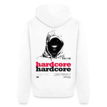 Hardcore Text - Unisex Premium Bio Zip Hoodie - Weiß - Hinten - Thijin (182cm)