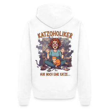 Katzoholiker Nur noch eine Katze - Lustiger Spruch - Unisex Premium Organic Zip Hoodie - white - Back - Thijin (182cm)
