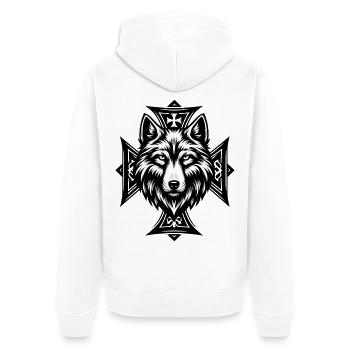 Wolfshead Kreuzornament - Unisex Premium Bio Zip Hoodie - Weiß - Hinten - Thijin (182cm)